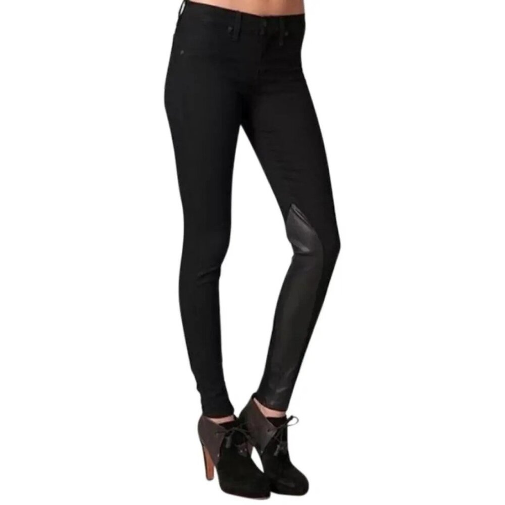 Rag & Bone Women’s Black Leather Panel Skinny Pants Made USA 0 XS